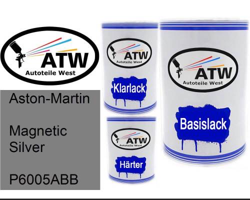 Aston-Martin, Magnetic Silver, P6005ABB: 500ml Lackdose + 500ml Klarlack + 250ml Härter - Set, von ATW Autoteile West.